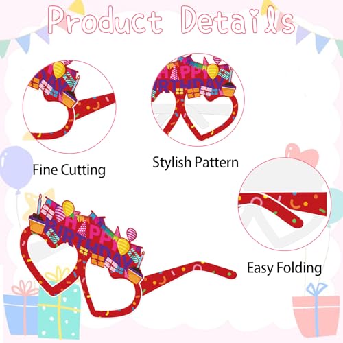 12-Pack Birthday Party Paper Glasses - Fun Photo Booth Props & Favors