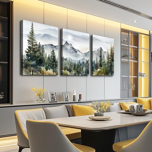 3-Piece Abstract Mountain Forest Canvas Wall Art, Framed Landscape Prints