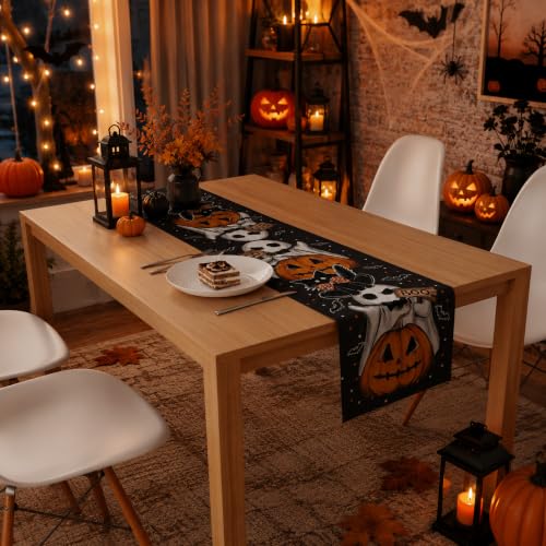 OHOME Boo Halloween Table Runner for Party & Home Decor - Spooky Ghosts & Pumpkins