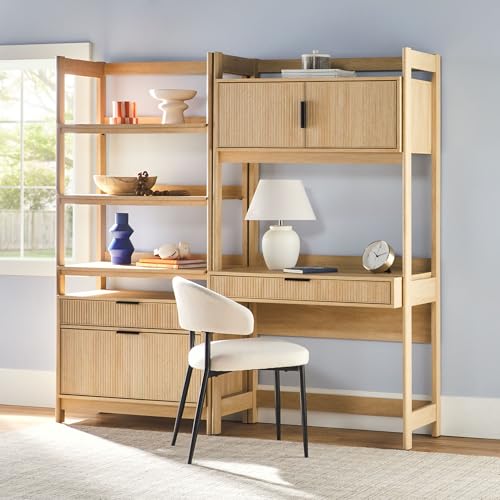 2-Piece Transitional Hutch Desk and Bookcase with USB Charging Ports