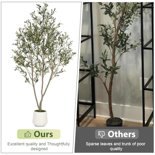 7FT Tall Artificial Olive Tree with White Planter & Wood Trunk