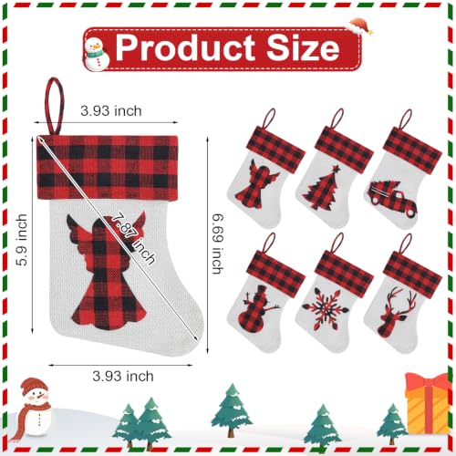 Asisca 100 Pack Mini Christmas Stockings 7.8'' Red Black Buffalo Plaid Holiday Decor