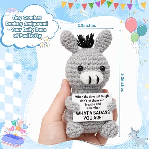 Handmade Crochet Donkey Desk Buddy, Motivational Stress Relief Gift