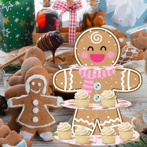 Gingerbread Man Cupcake Stand Christmas Party Dessert Tower - 3 Tiers