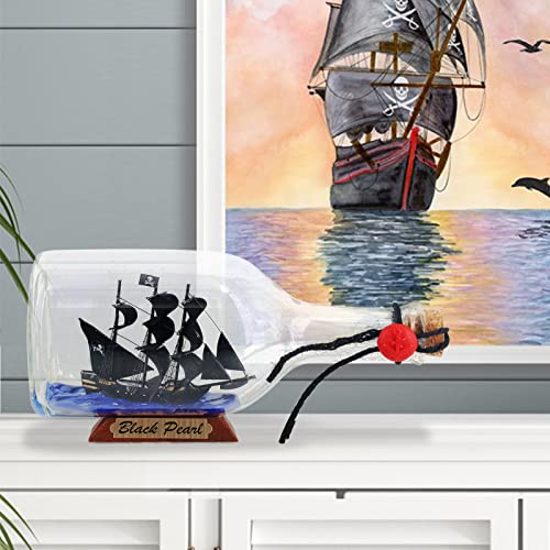 9-Inch Ship in a Bottle Nautical Model - Handcrafted Pirate Ship Decor