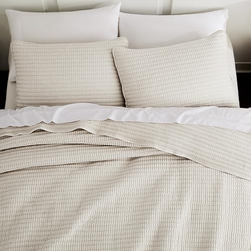 WDCOZY Beige Pick Stitch Twin Quilt Set - Lightweight All-Season Coverlet
