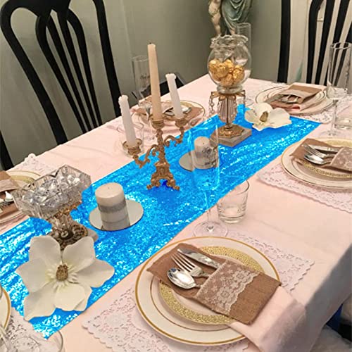 DUOBAO Aqua 12x72-Inch Sequin Table Runner for Weddings & Holidays - Party Decor