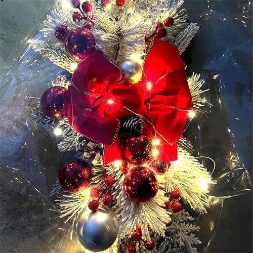 Artificial Christmas Teardrop Swag with LED Lights, 24-Inch Red Berry Decor
