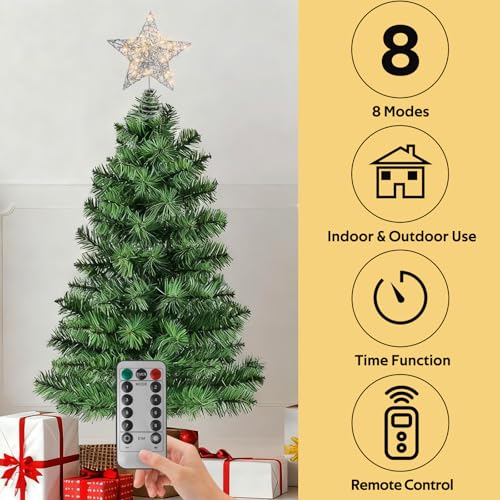 AUMAYCO Silver Star Tree Topper 20 LED Lights Christmas Decoration, Remote Control, 11.8 x 9.5 Inch