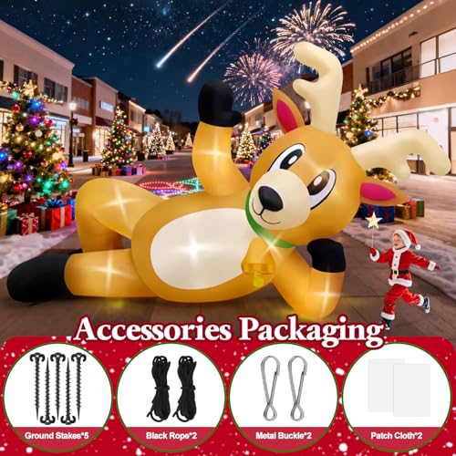 Kalolary 10.5ft Long Lying Reindeer Christmas Inflatable with Lights (Variation: Lying Reindeer)
