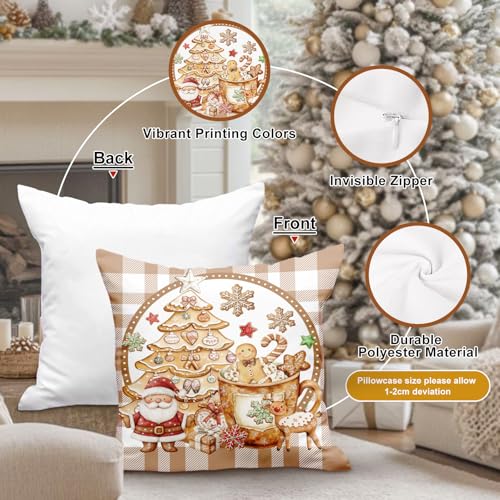 Lanpn Christmas Throw Pillow Covers 20x20 Set of 4, Gingerbread Man