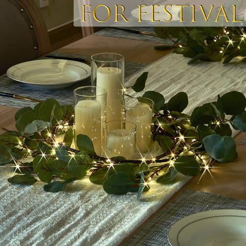 Birchlitland Eucalyptus Garland Lights 6ft 96 LEDs with Timer - Battery Operated