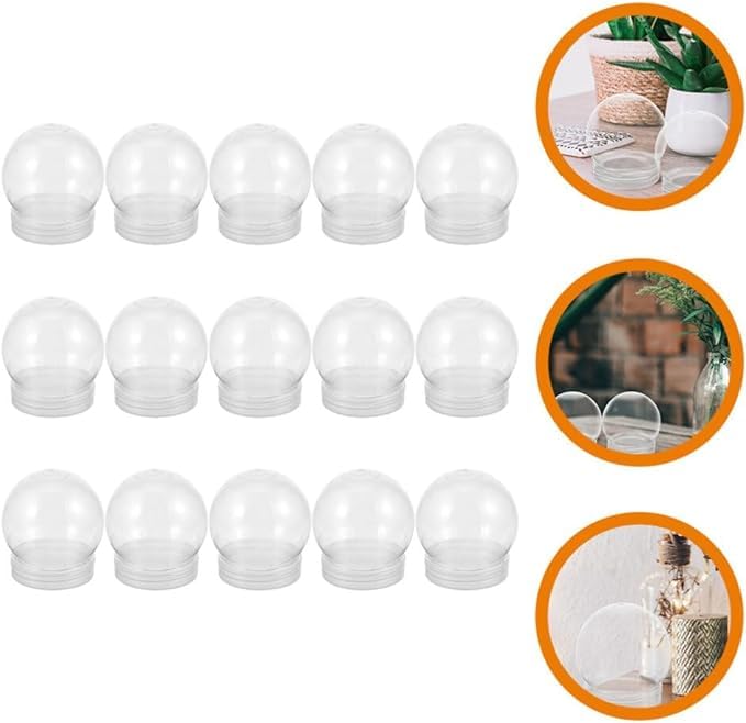 15 Pack 3-Inch Clear Plastic DIY Snow Globes with Screw-Off Caps