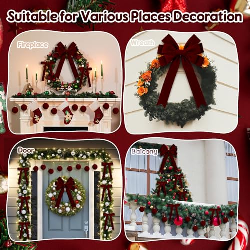 Knitgrip Burgundy Velvet Christmas Tree Topper & Ornaments Set - Large Bow & Balls