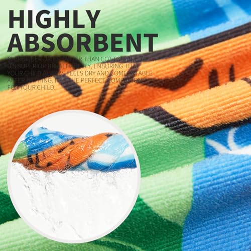Kids Hooded Surf Poncho Beach Towel - Microfiber Wearable Swim Robe (Ages 3-12)
