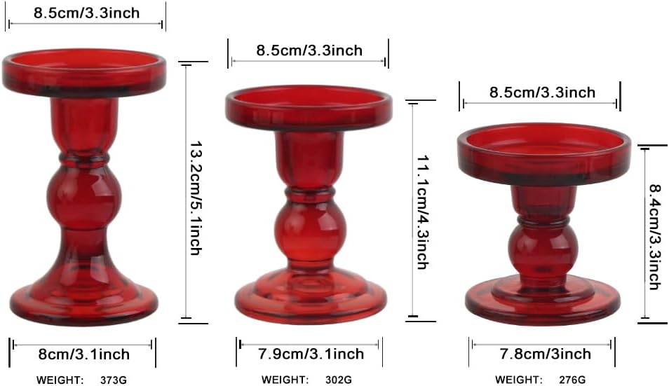 Regine Switzerland 6-Piece Red Glass Candlestick Set - Elegant Crystal Holders for Weddings & Christmas Decor