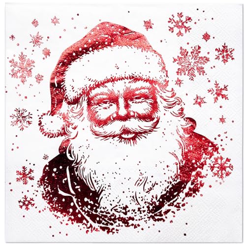 Wrapaholic 25-Pack Red Foil Santa Napkins 6.5 x 6.5in 2-Ply