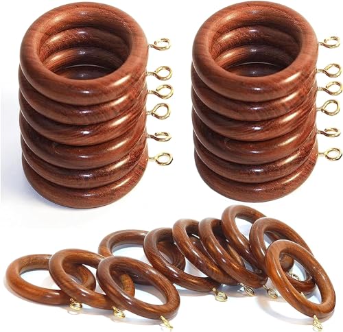 Wooden Curtain Ring Hooks 100 Pack - Natural Rosewood Drape Rings for 1 Inch Rods