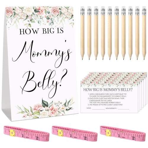 64-Piece Measure the Bump Baby Shower Game Set with Floral Sign and Cards