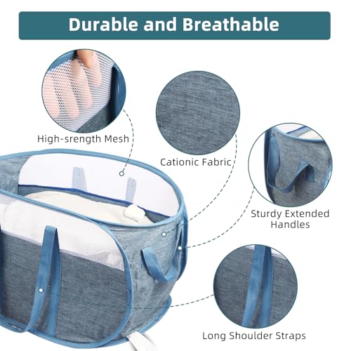 BATTOO Collapsible Laundry Hamper with Dual Handles - Blue Pop-Up Basket