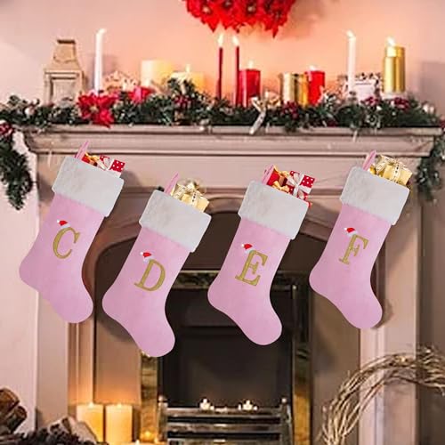 Personalized Pink Velvet Christmas Stocking 20-Inch Monogrammed Plush Cuff