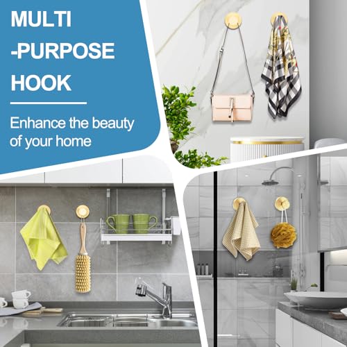 Gold Vacuum Suction Cup Hooks - Heavy Duty No-Drill Shower Towel Hooks (2 Pack)