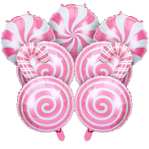 NOVWANG 24 Pcs Christmas Candy Foil Balloons - 18in Pink White Candy Theme