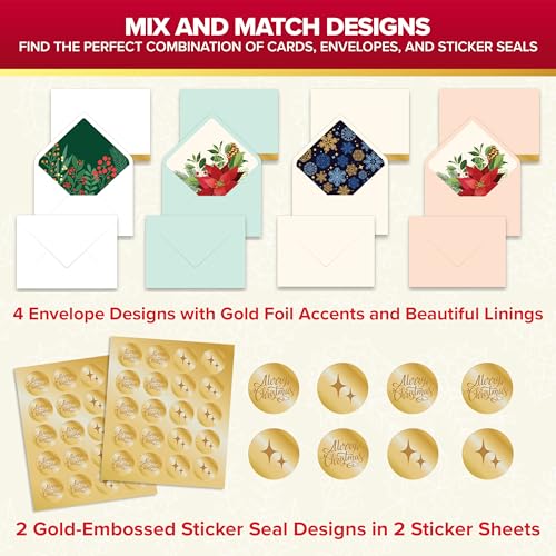 Decorably 40 Pack Foil Embossed Christmas Cards with Envelopes & Stickers