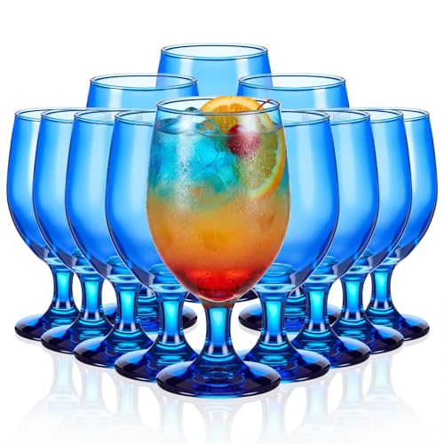 Set of 12 Cobalt Blue Water Goblets, 13.5 oz Stemmed Glassware
