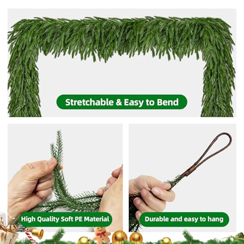 Yaquho 9 Ft Norfolk Pine Christmas Garland 2-Pack Real Touch Indoor Outdoor