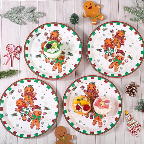 AllReal Christmas Gingerbread Paper Plates 7Inch 48 Pack - Festive Holiday Dessert Plates