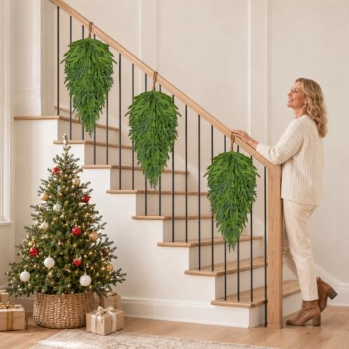 ICX 2 Pack Christmas Teardrop Swags - 28 Inch Norfolk Pine Holiday Decor