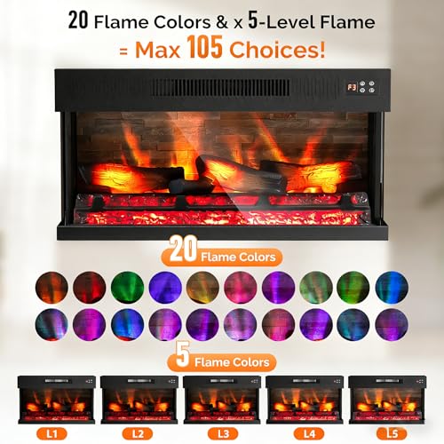 28-Inch 3-Sided Glass Electric Fireplace Insert with Remote Control