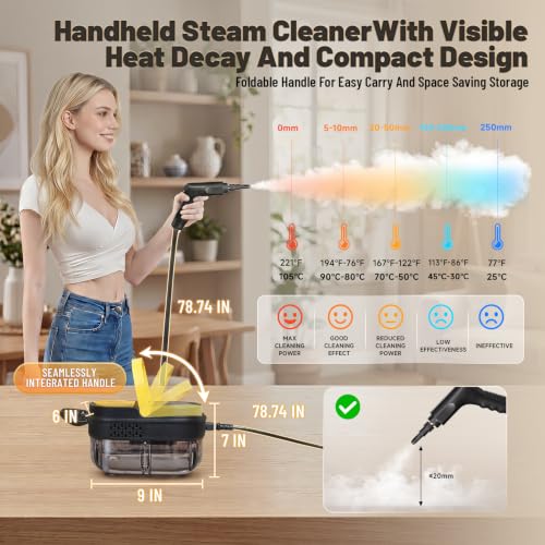 Gautye Handheld Steam Cleaner with 15 Accessories and 3-Level Adjustable Handle
