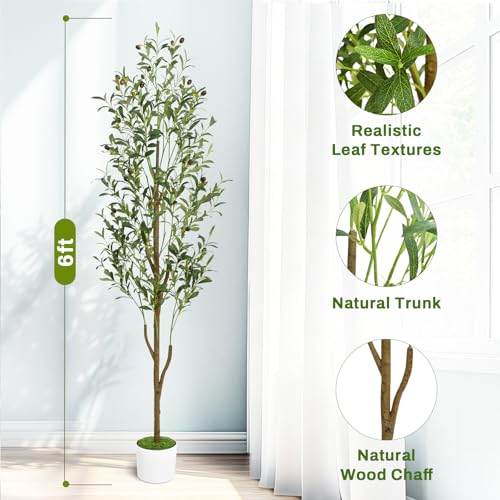 6FT Artificial Olive Tree with Cotton Basket for Home Decor