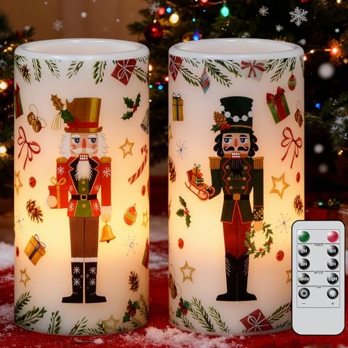 Lasumora 2 Pack Flameless Nutcracker Candles with Remote Timer - Christmas Decor