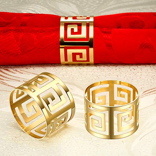 Hotop 16-Piece Gold Napkin Rings Hollow-Out Metal Buckles for Christmas Table