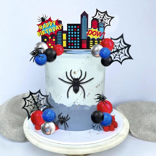 38-Piece Superhero Spider Cake Topper Set with Decorative Balls and Web