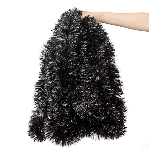 33ft Black Metallic Tinsel Garland for Christmas & Halloween Decor