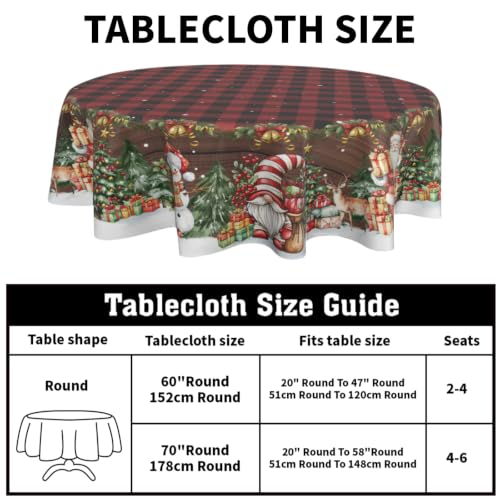 Granbey Christmas Santa Snowman Buffalo Plaid Round Tablecloth 60"