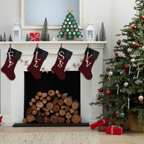 Personalized Burgundy Velvet Christmas Stocking with Gold Monogram, 20-Inch