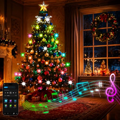 AMIPEPE 394LED Smart Christmas Tree Lights with Star Topper, 6.6ft, App Control, Music Sync, RGB Indoor/Outdoor