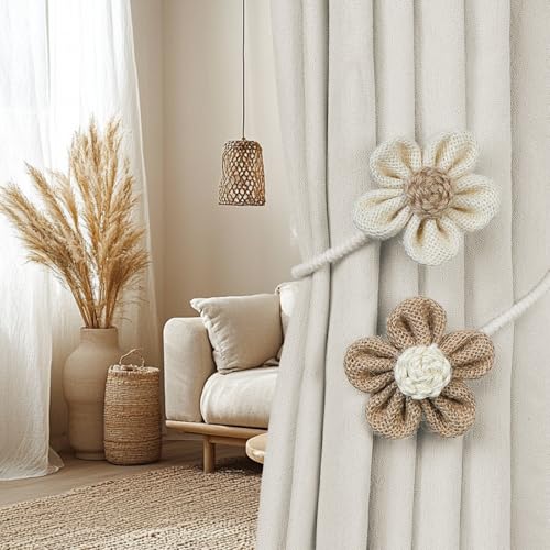 Flower Curtain Tiebacks - 2 Pack Boho Decorative Curtain Holdbacks
