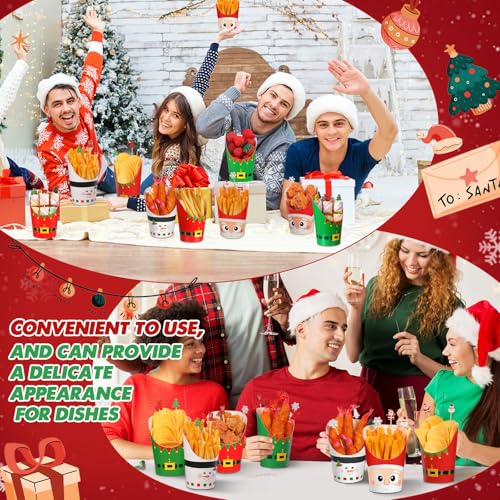 Jingmore 320 Pcs Christmas Disposable Charcuterie Cups & Bamboo Picks Set - 14 oz Cups, 4 Styles, Santa Snowman Pattern