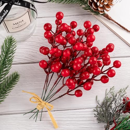 35-Pack 9in Red Berry Christmas Tree Decor Stems – Faux Berries for DIY Christmas Crafts
