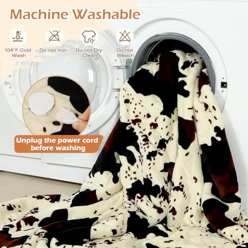 Heated Throw Blanket, 50x60 Cow Print Electric Sherpa Fleece Blanket