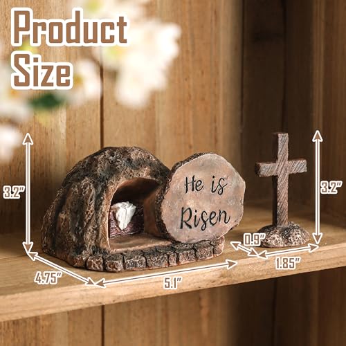 Resin Empty Tomb and Cross Easter Nativity Set - He Is Risen Tabletop Decor