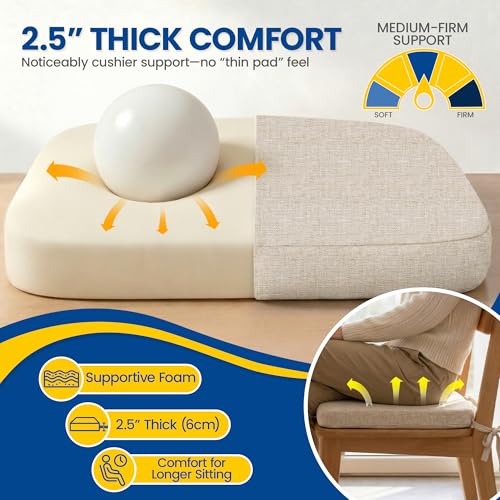 Dining Chair Cushions Set of 4, 2.5-Inch Thick High-Density Foam, 17x16 in