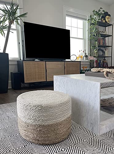 Handwoven Jute Pouf Ottoman - 20-Inch Square Natural Braided Floor Stool
