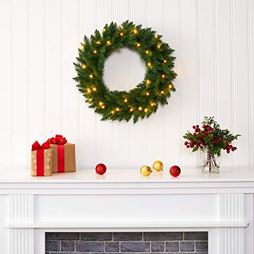 Artificial Pine Wreath with 35 LED Lights - 24 Inch Holiday Decor